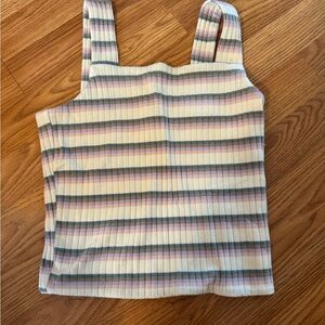 SO White and Pink Ribbed Sleeveless Tank Top